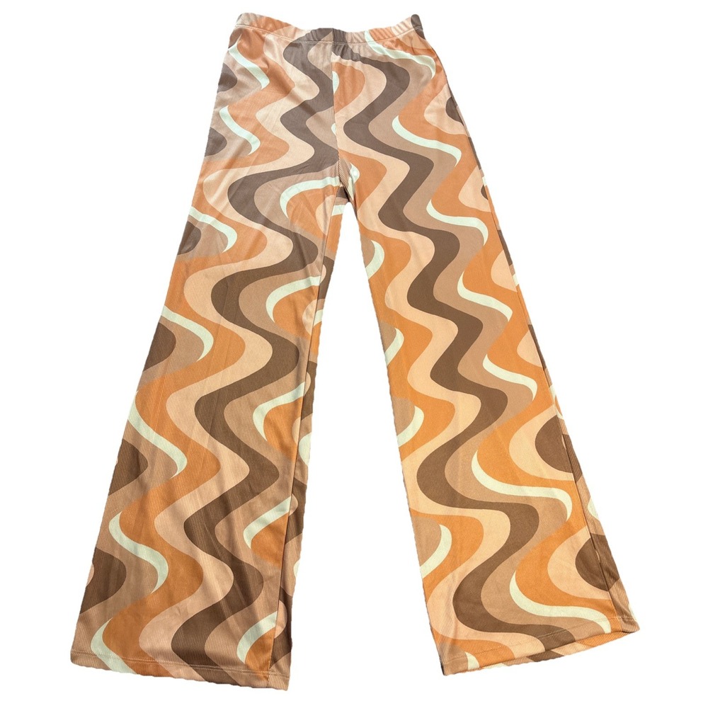 Princess Polly Latiana 70s Pants Women Multi New Retro Wavy Flare US 4